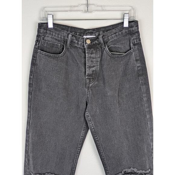 Princess Polly Jeans Denim Ripped Distressed Straight Button Fly Black Size 8 - Picture 5 of 14